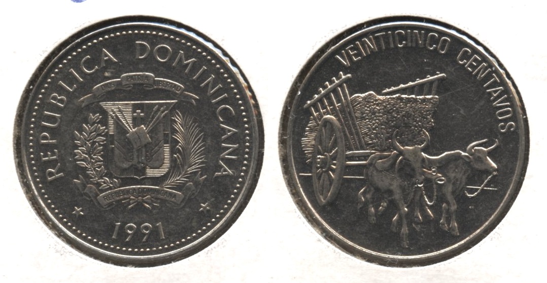 1991 Dominican Republic 25 Centavos AU-50