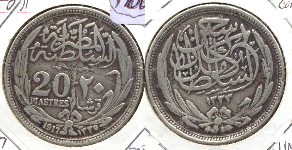 1917 Egypt 20 Piastres Fine-12