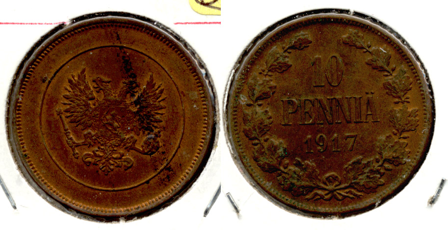 1917 Finland 10 Pennia AU-50