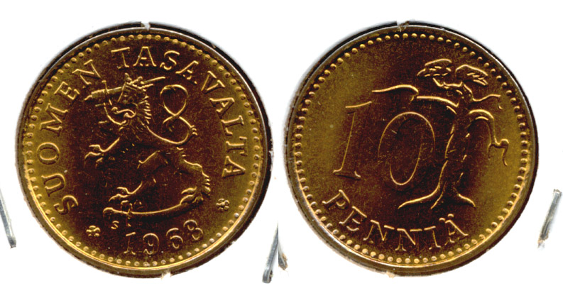 1968-S Finland 10 Pennia MS-60