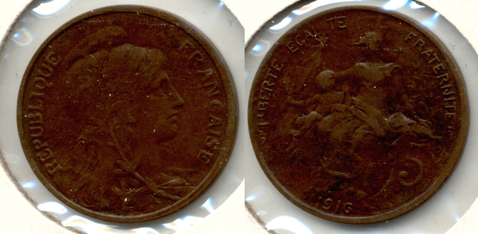 1916 France 5 Centimes VF-30