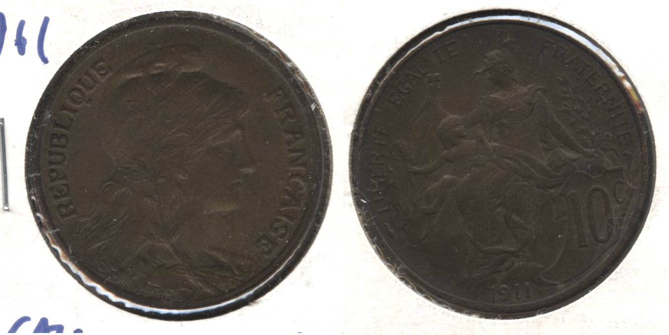 1911 France 10 Centimes EF-40