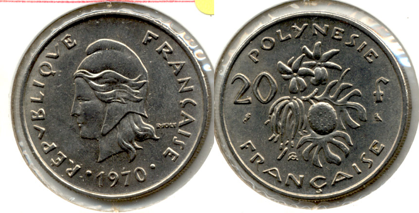 1970 French Polynesia 20 Francs AU-50
