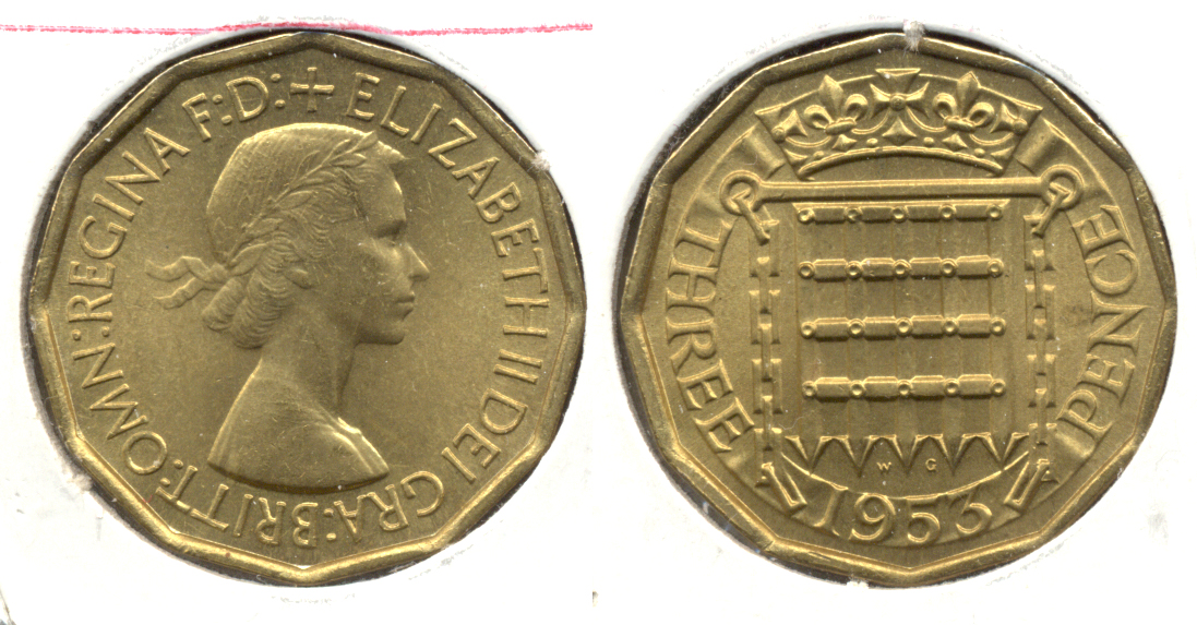 1953 Brass Great Britain 3 Pence MS-60