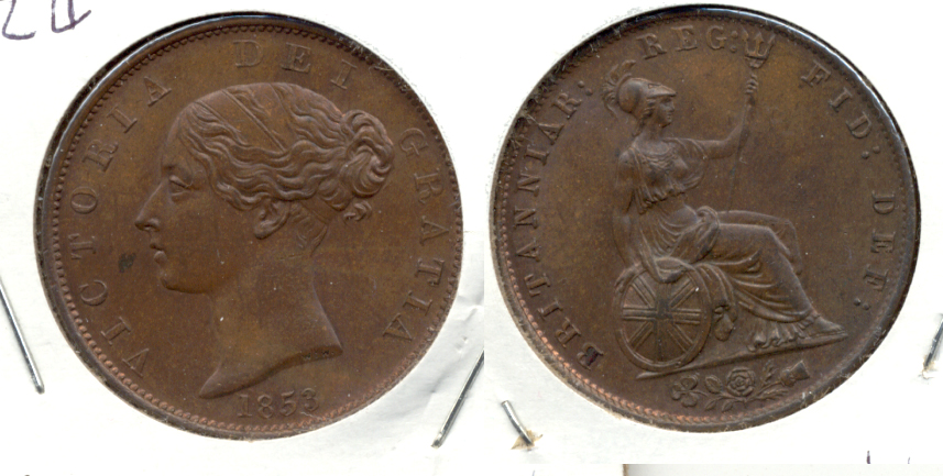 1853 Great Britain Half Penny EF-45