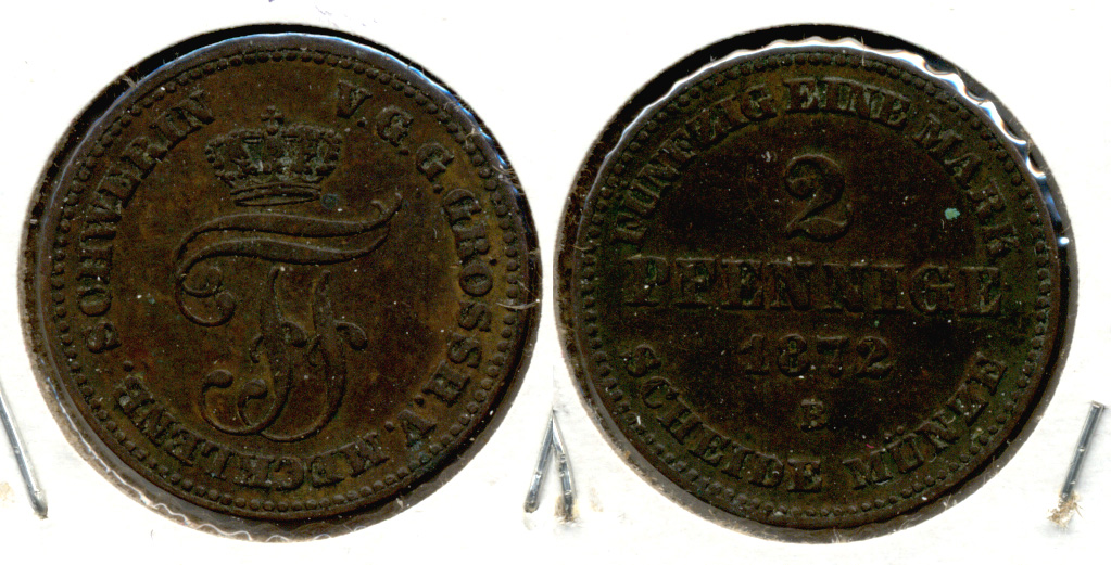 1872-B Germany Mecklenburg 2 Pfennig VF-20