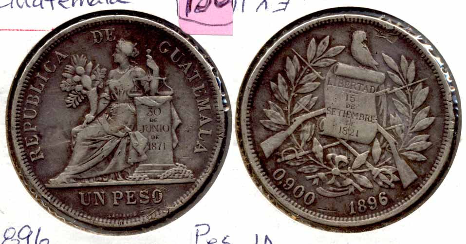 1896 Guatemala 1 Peso VF-20