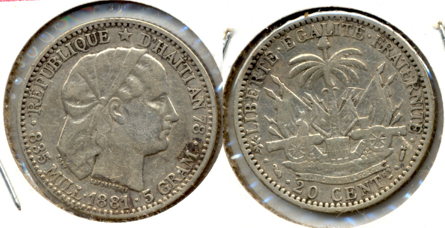 1881 Haiti 20 Centavos VF-20