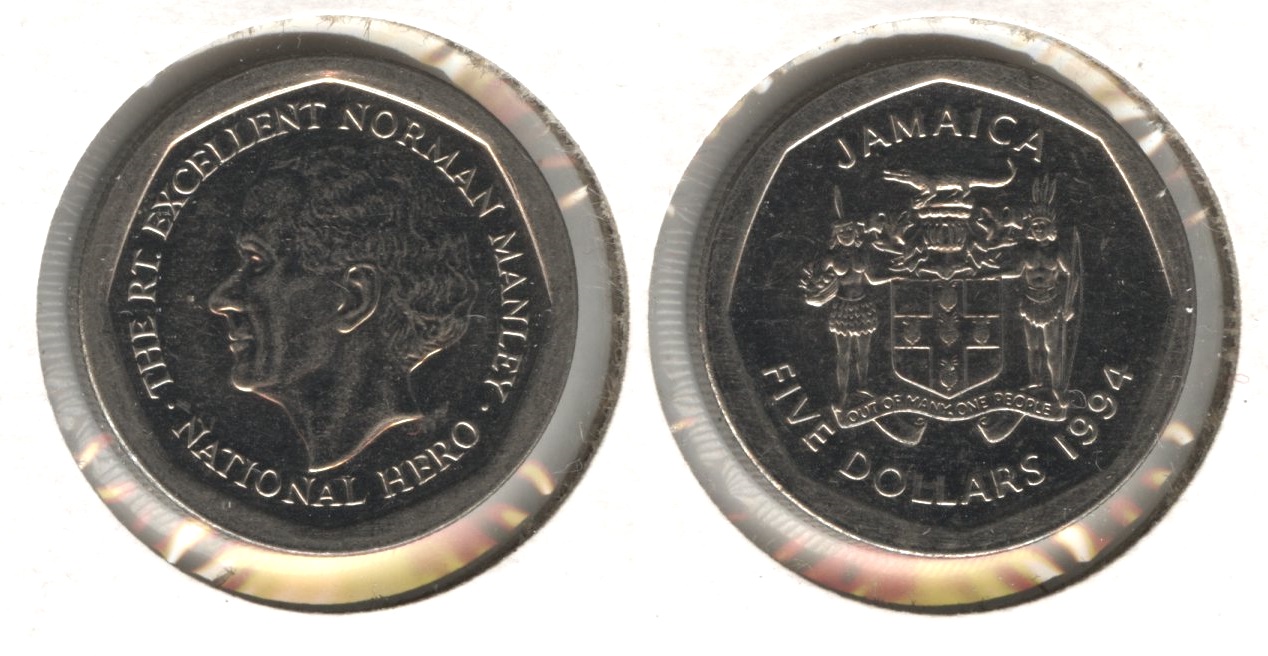 1994 Jamaica 5 Dollars AU-50