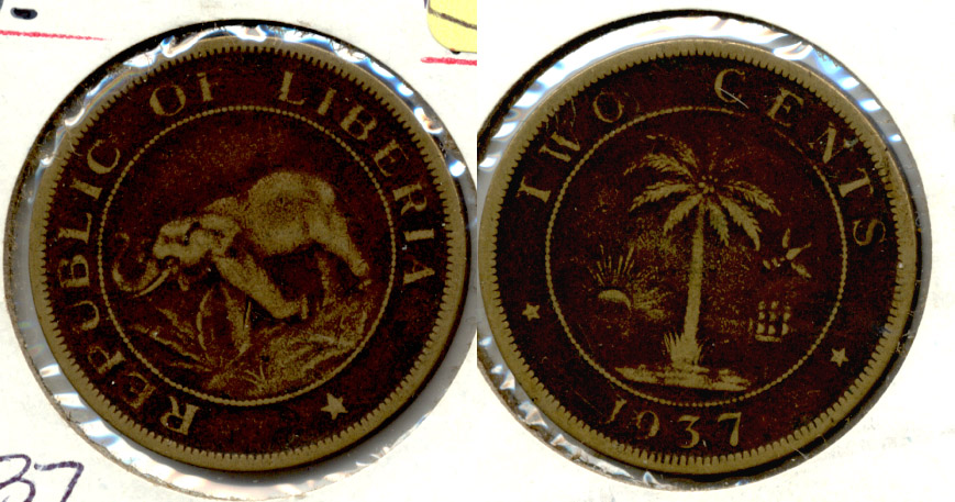 1937 Liberia 2 Cents Fine-12