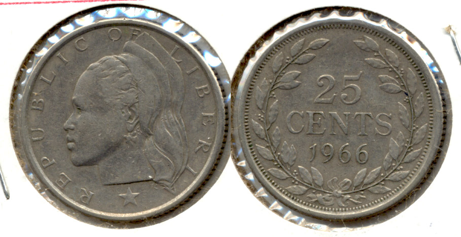 1966 Liberia 25 Cents VF-20