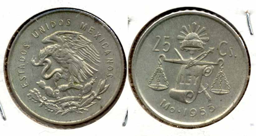 1953 Mexico 25 Centavos EF-40