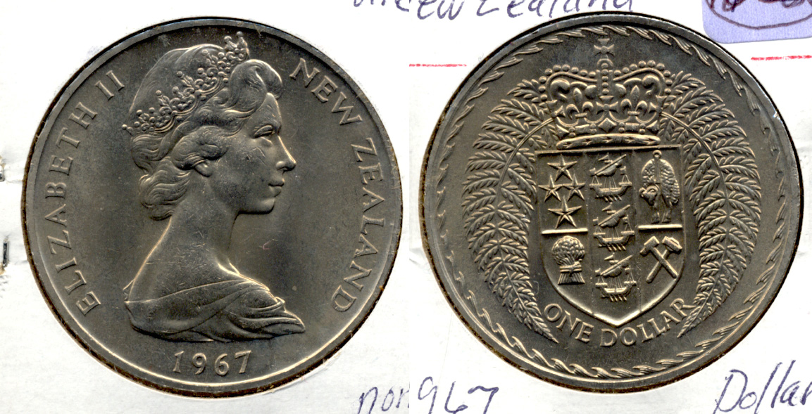 1967 New Zealand $1 Dollar MS-60