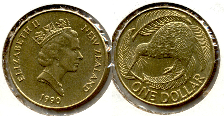 1990 New Zealand $1 Dollar MS-60