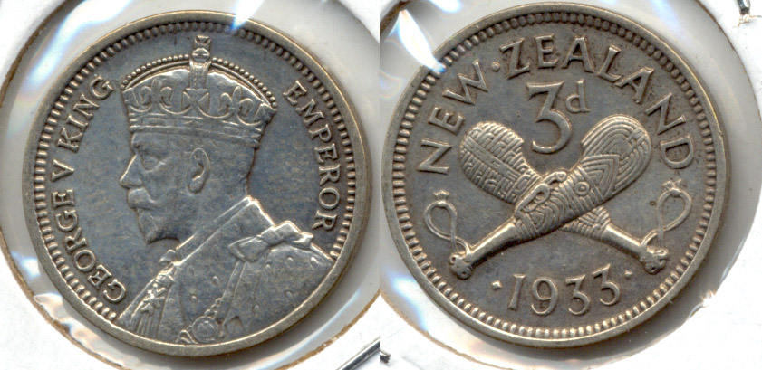 1933 New Zealand 3 Pence EF-40