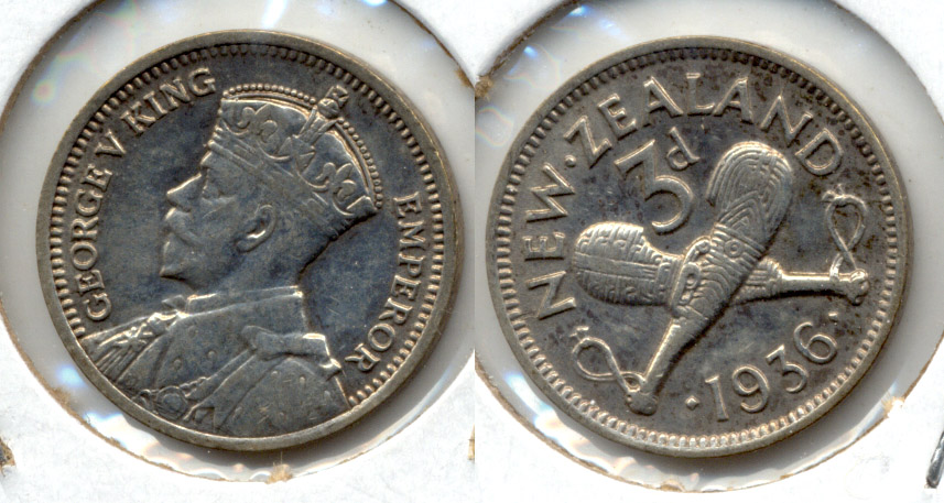 1936 New Zealand 3 Pence EF-40