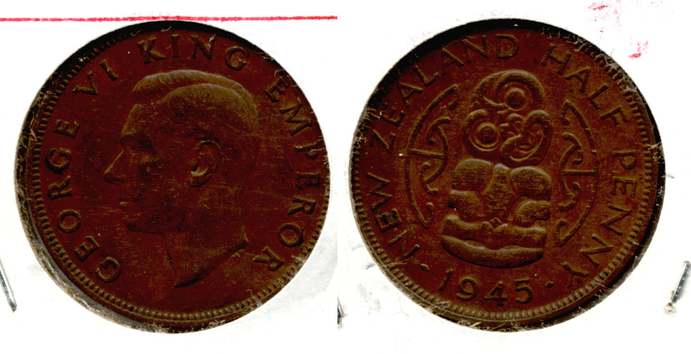 1945 New Zealand 1/2 Penny EF-40