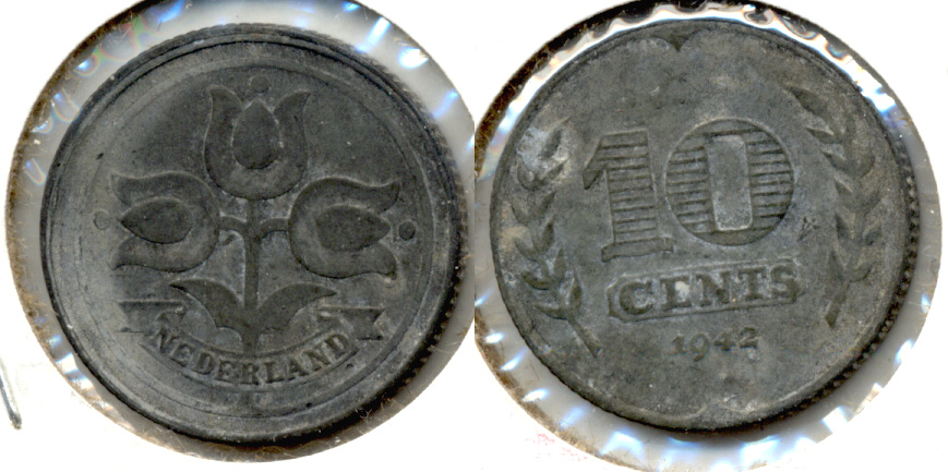 1942 Netherlands 10 Cents Fine-12
