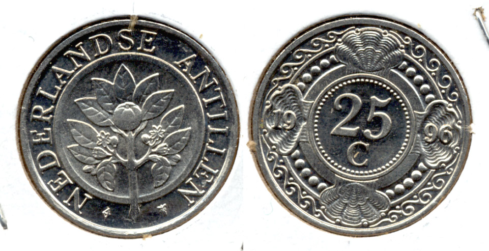 1996 Netherlands Antilles 25 Cents AU-50