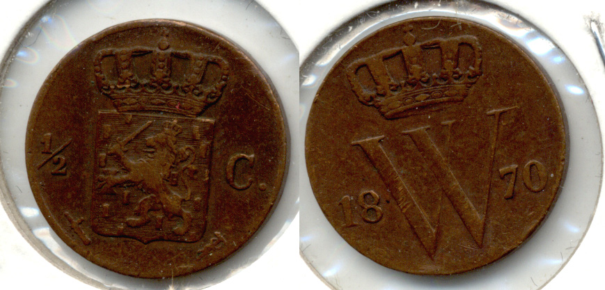 1870 Netherlands 1/2 Cent VF-20