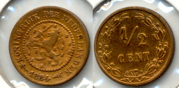 1884 Netherlands 1/2 Cent VF-20