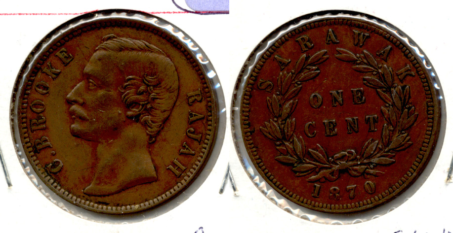 1870 Malaysia Sarawak 1 Cent EF-45