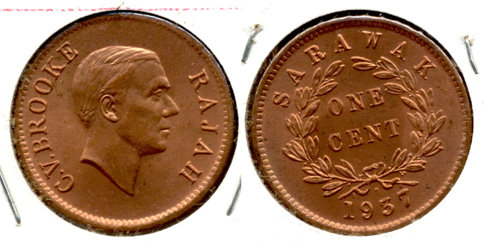 1937 Malaysia Sarawak 1 Cent MS-60 Red
