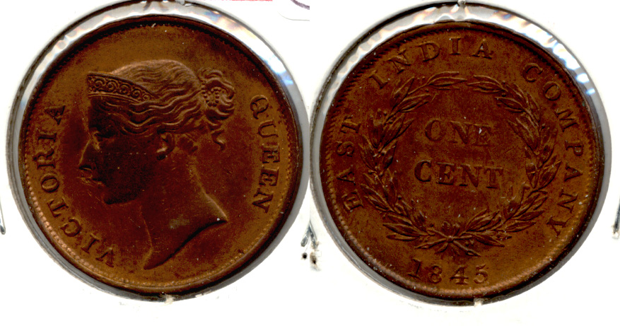 1845 Malaysia Straits Settlements 1 Cent EF-45