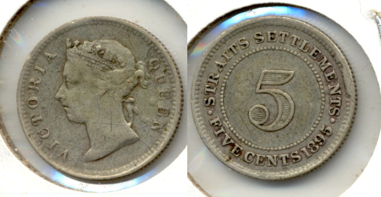 1895 Malaysia Straits Settlements 5 Cents Fine-12
