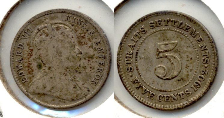 1902 Malaysia Straits Settlements 5 Cents VG-8