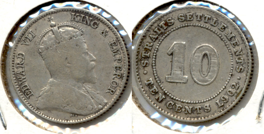 1902 Malaysia Straits Settlements 10 Cents VG-8