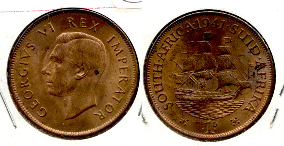 1941 South Africa 1 Penny AU-50