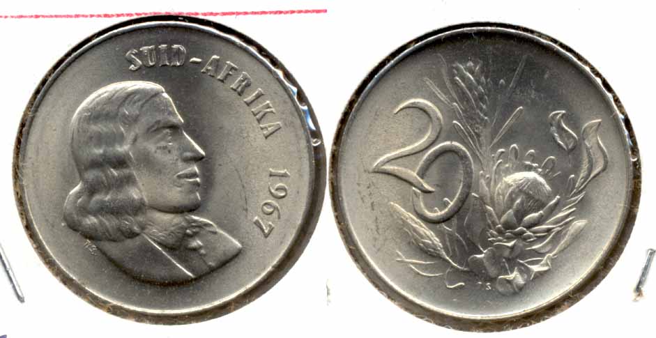 1967 South Africa 20 Cents Afrikaans MS Doubled Die