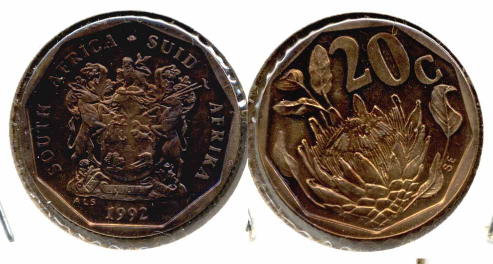 1992 South Africa 20 Cents Proof