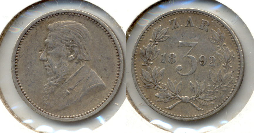 1892 South Africa 3 Pence VF-20