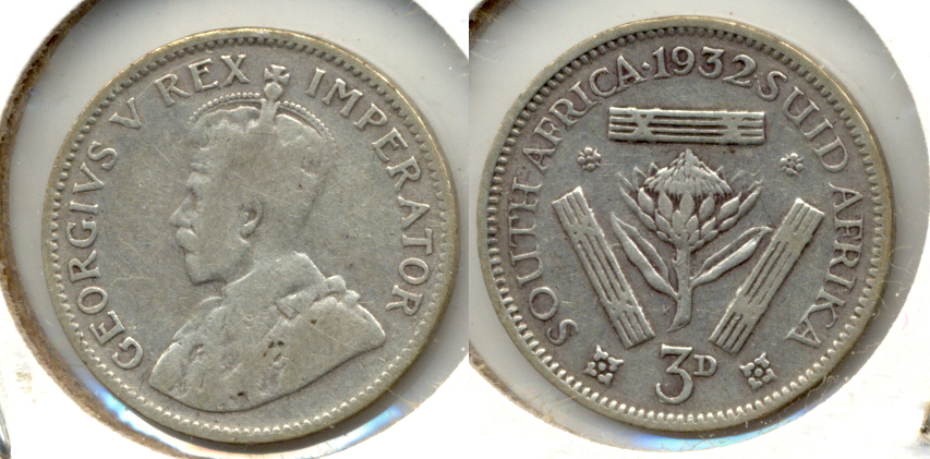 1932 South Africa 3 Pence VG-8