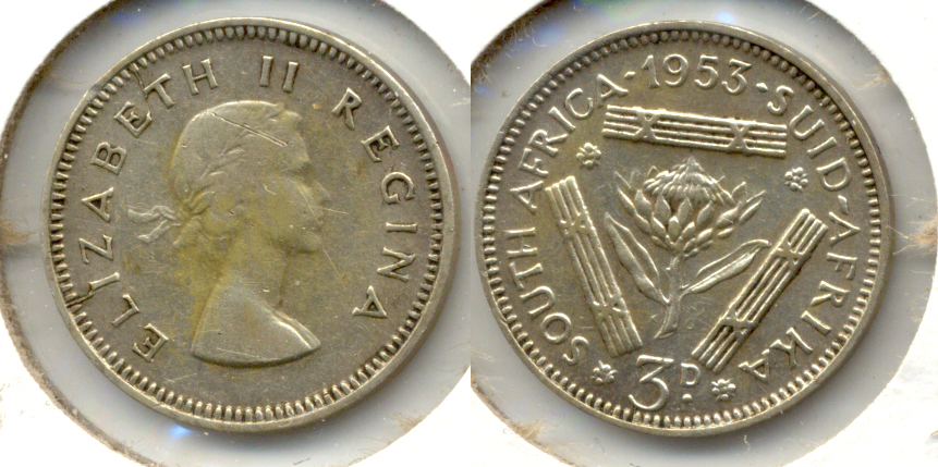1953 South Africa 3 Pence VF-20