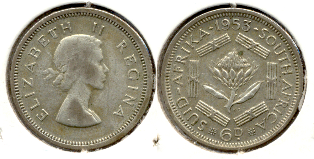 1953 South Africa 6 Pence Fine-12