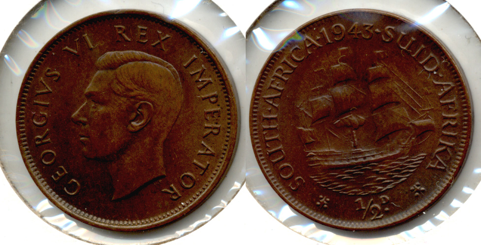 1943 South Africa 1/2 Penny EF-40