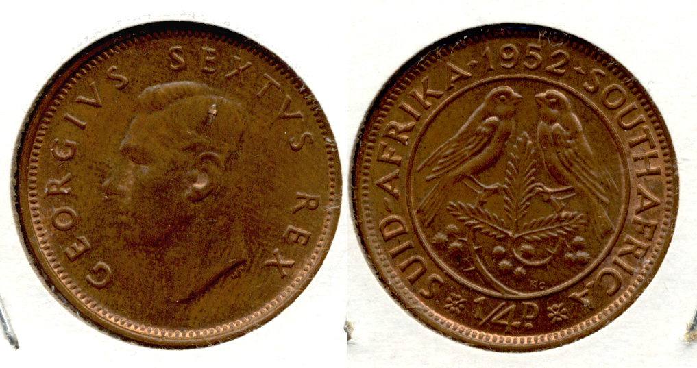 1952 South Africa 1/4 Penny EF-40 a