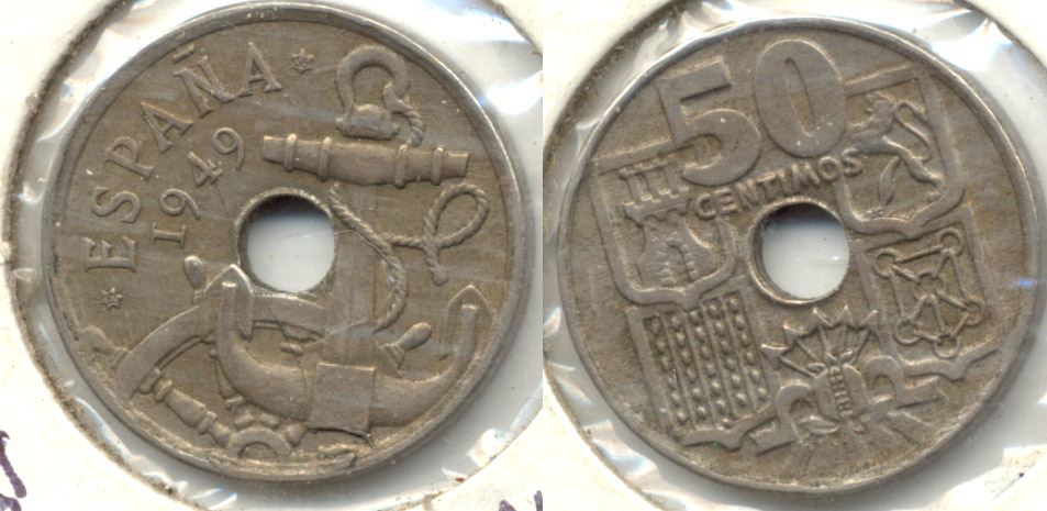 1949 (56) Spain 50 Centimos EF-40