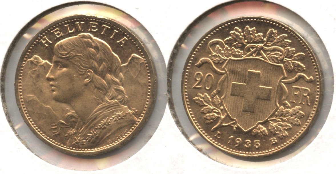 1935 Switzerland 20 Francs AU-55 #a