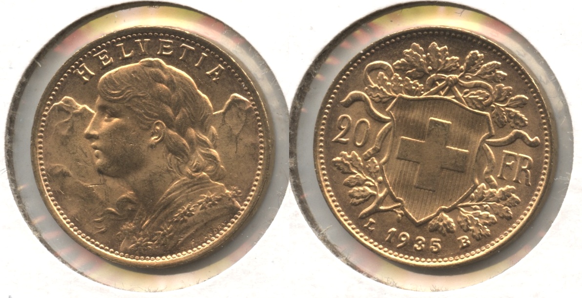 1935 Switzerland 20 Francs AU-55 #c
