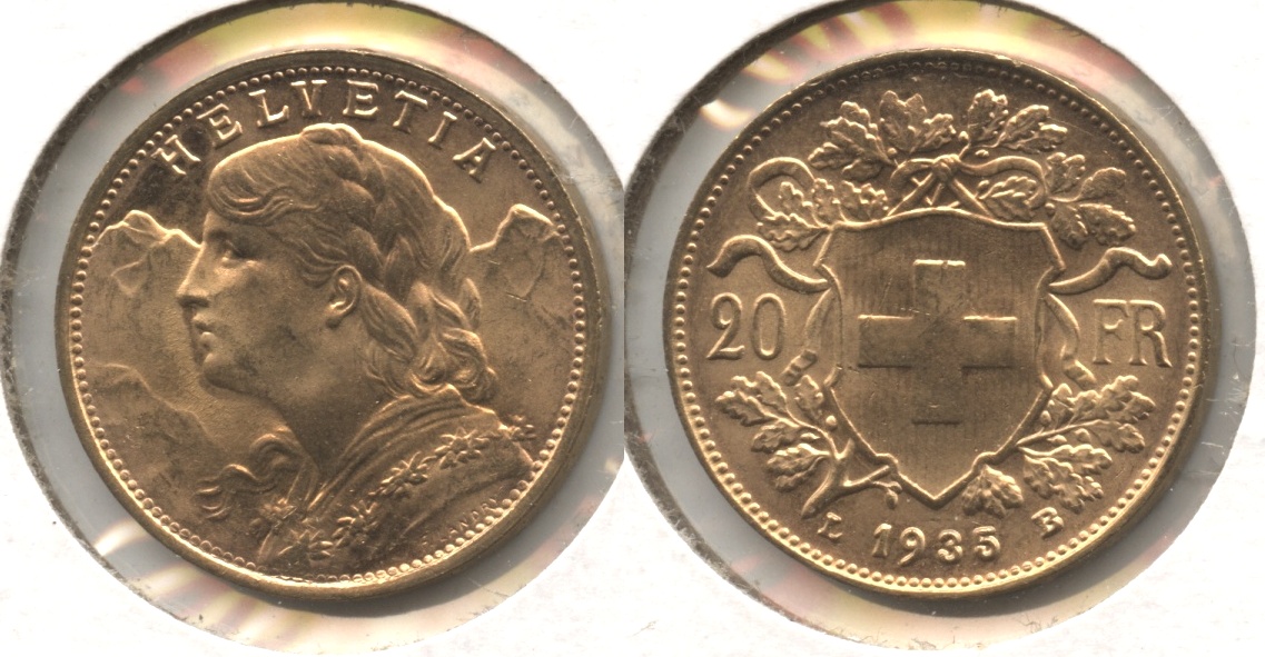 1935 Switzerland 20 Francs AU-55 #g