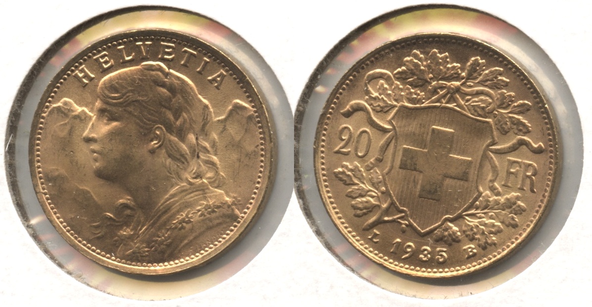 1935 Switzerland 20 Francs AU-55 #h