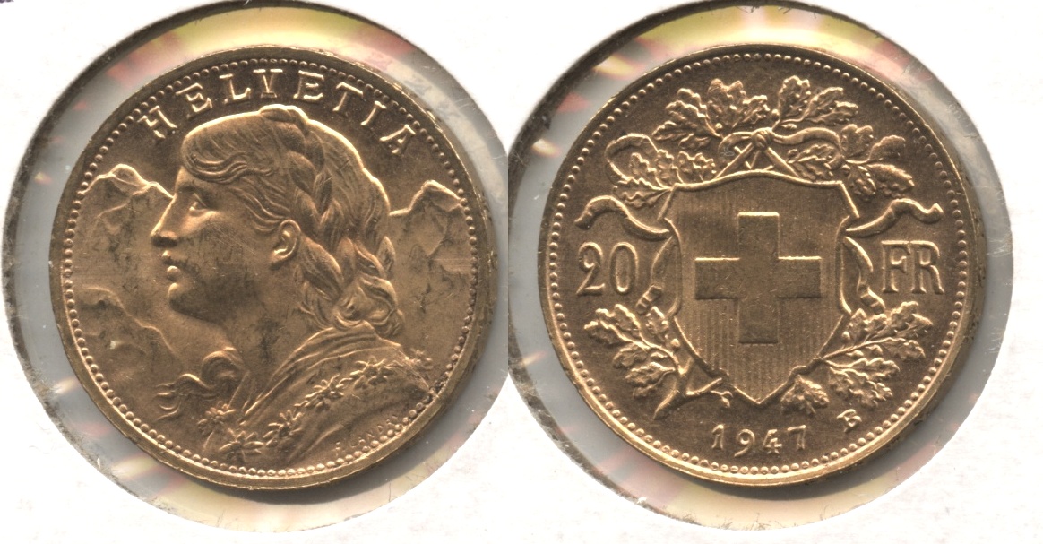 1947 Switzerland 20 Francs AU-55