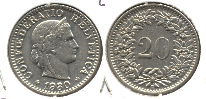 1930-B Switzerland 20 Rappen EF-40