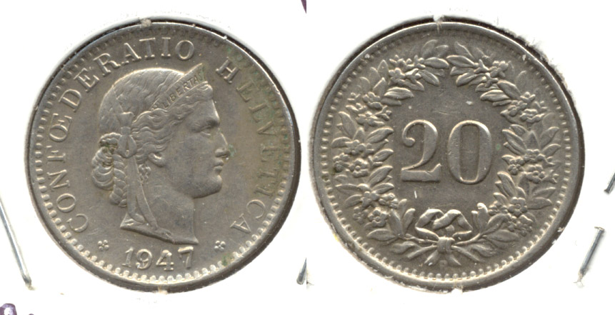 1947-B Switzerland 20 Rappen VF-20