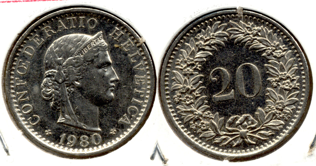 1980 Switzerland 20 Rappen AU-50