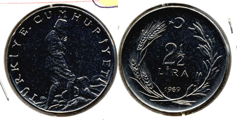 1969 Turkey 2 1/2 Lira Uncirculated